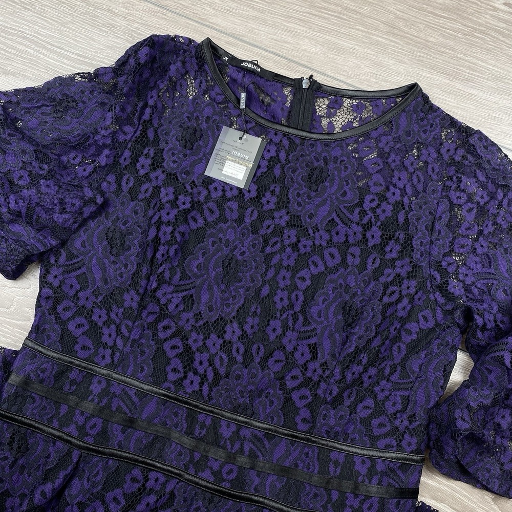 Miusol Women's Lace Half Sleeve Midi Dress Floral Purple Black XL New